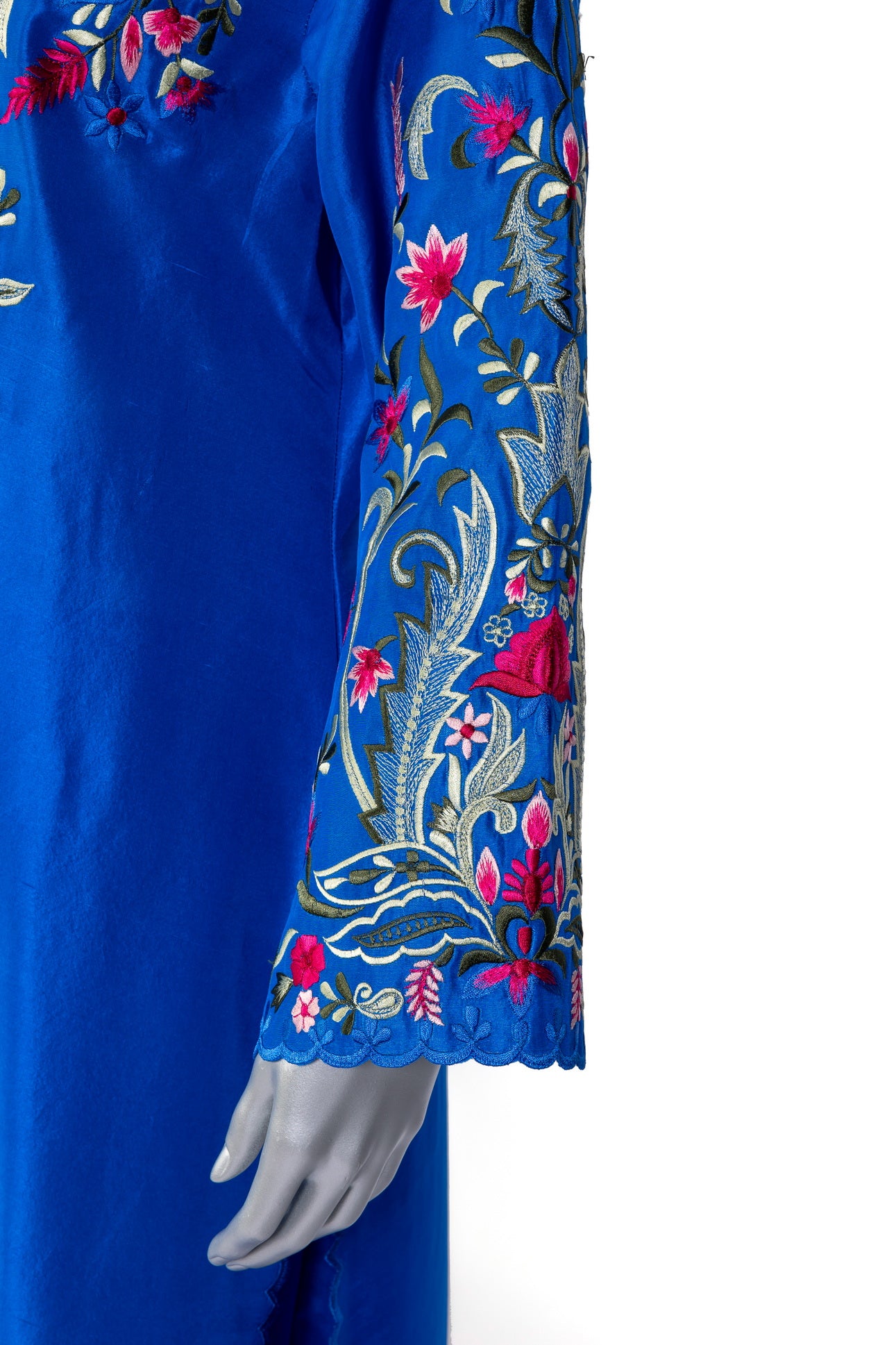 Tavisha royal blue silk outfit with long shirt, straight pants, handwork, and tie-dye organza dupatta for parties, dinners, and formal events by MariamRaj