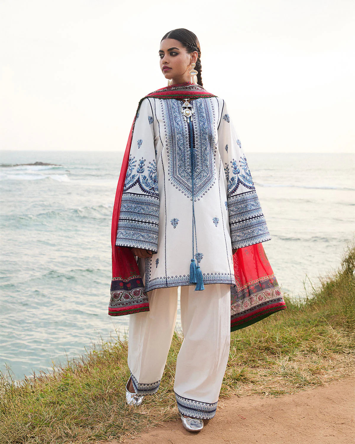 Tawi- Ivory Embroidered Ensemble By- Hussain Rehar