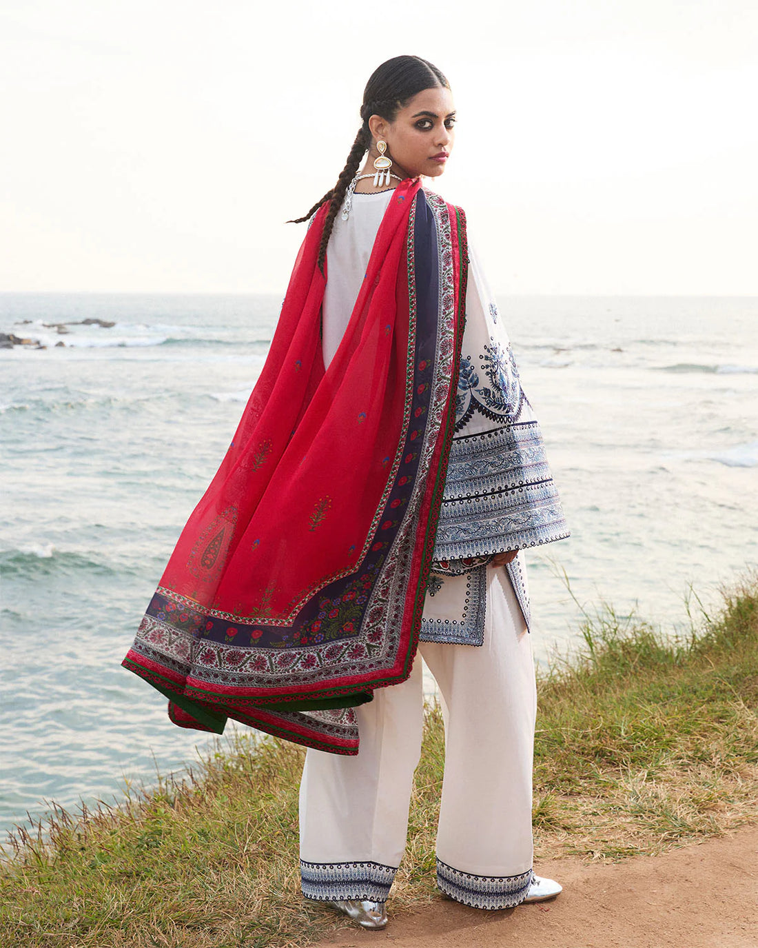 Tawi- Ivory Embroidered Ensemble By- Hussain Rehar