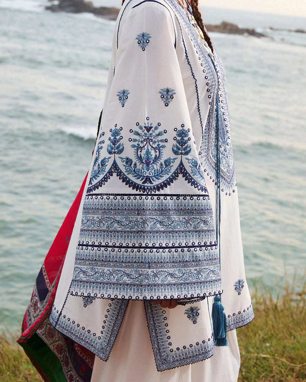 Tawi- Ivory Embroidered Ensemble By- Hussain Rehar