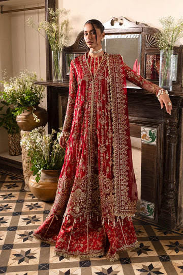 Tearose – Afrozeh Dastangoi 2025 Red Stitched Organza Bridal Formal Suit with Silver Embroidery and Raw Silk Trouser – Pakistanimoda