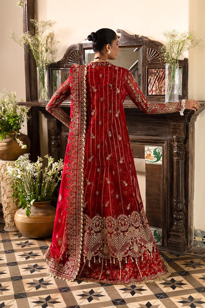 Tearose – Afrozeh Dastangoi 2025 Red Stitched Organza Bridal Formal Suit with Silver Embroidery and Raw Silk Trouser – Pakistanimoda