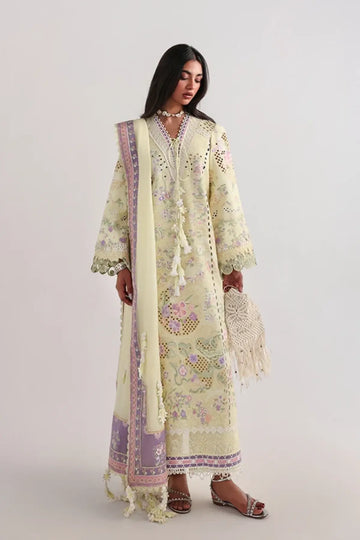 Telya lemon yellow chiffon dupatta lawn 3PC suit by Suffuse in stitched form