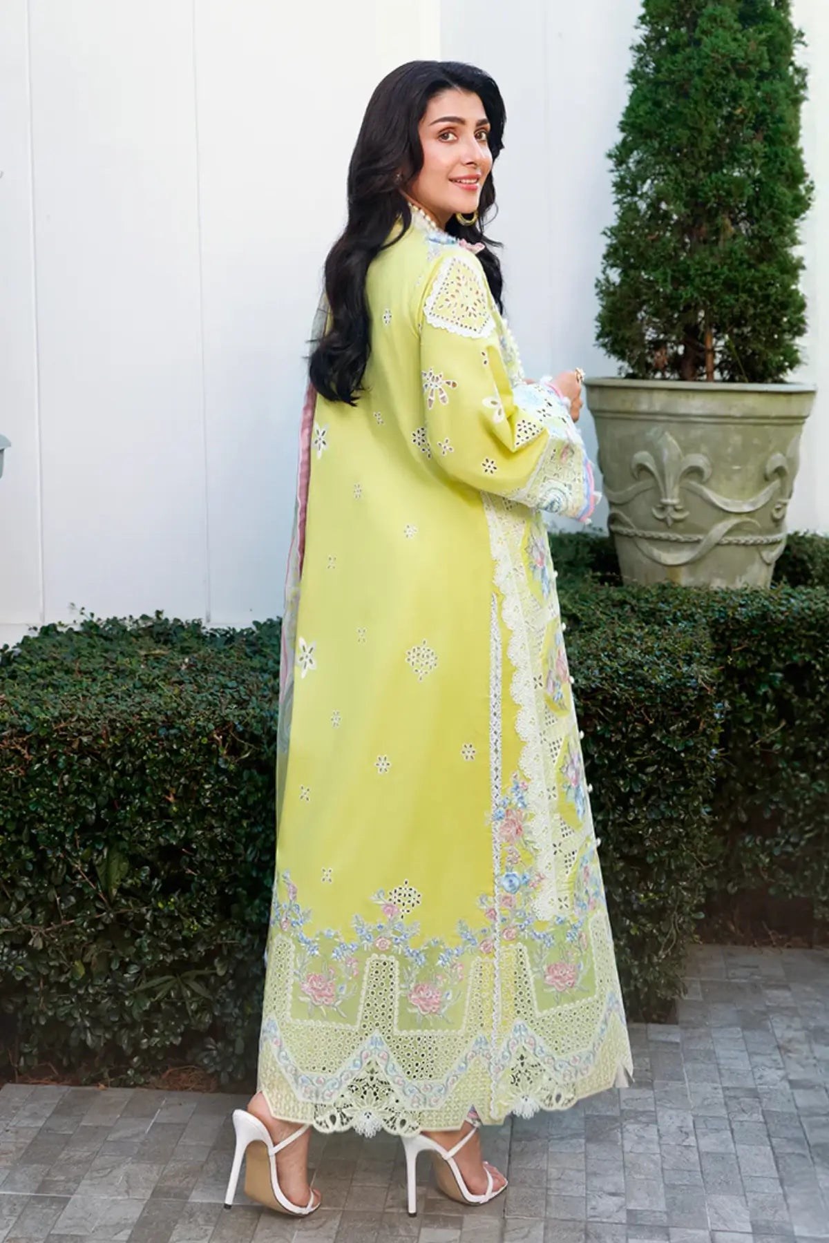 Tender Whisper Mushq Amoi yellow chikan lawn stitched 3PC suit with chiffon dupatta