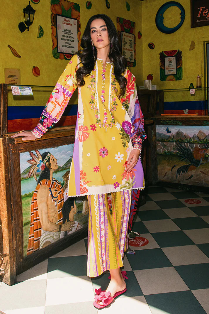 The Dream- Printed mustard yellow lawn suit By- Mushq