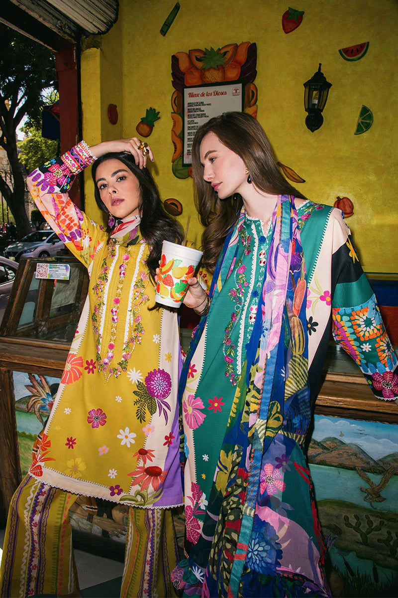 The Dream- Printed mustard yellow lawn suit By- Mushq