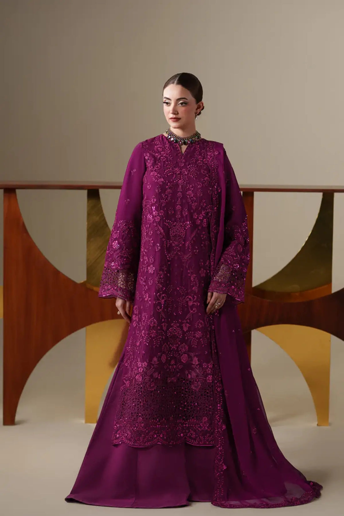 Thea Emaan Adeel Nouvelle Luxury Chiffon Plum Embroidered Stitched 3PC Suit | Pakistanimoda