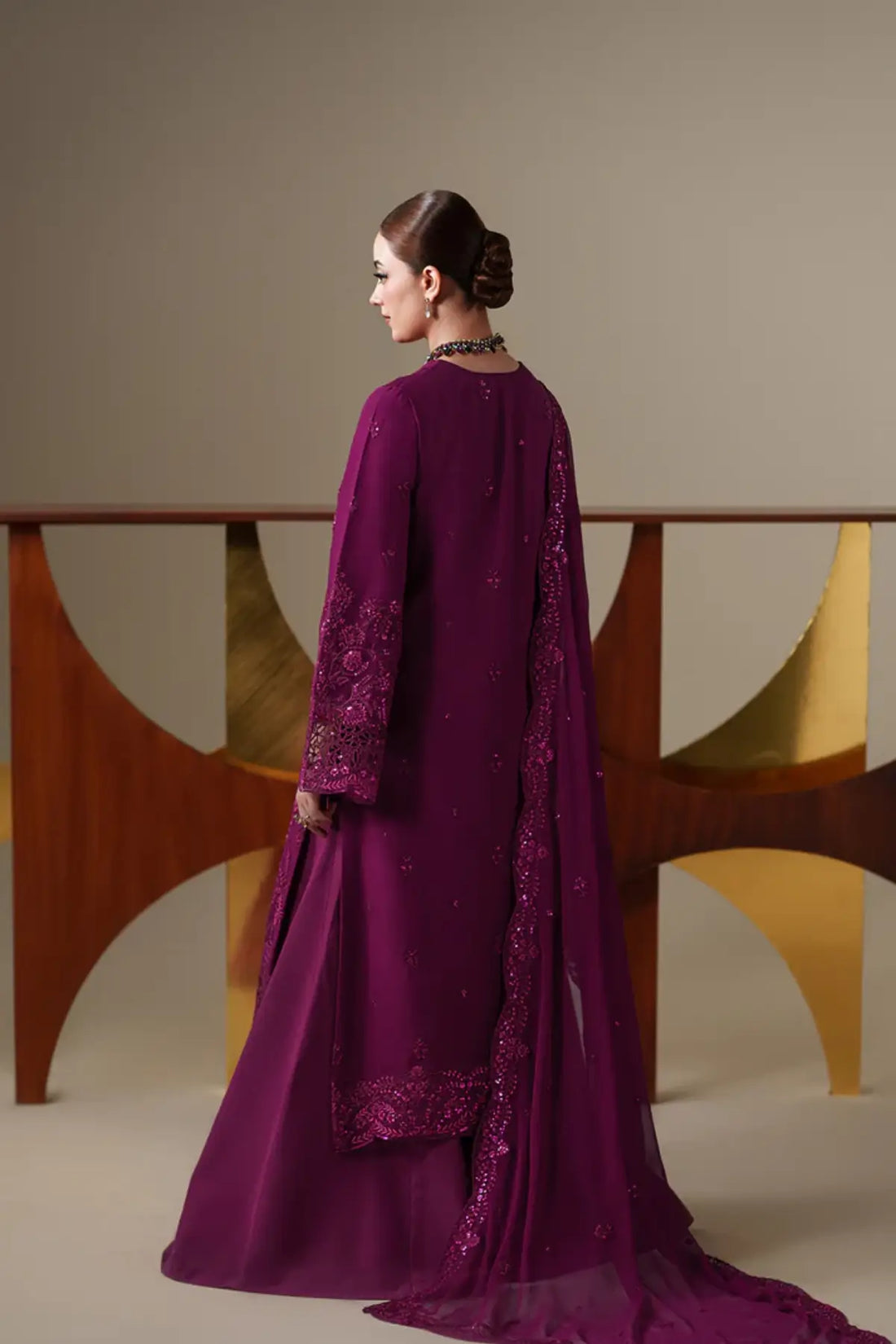 Thea Emaan Adeel Nouvelle Luxury Chiffon Plum Embroidered Stitched 3PC Suit | Pakistanimoda