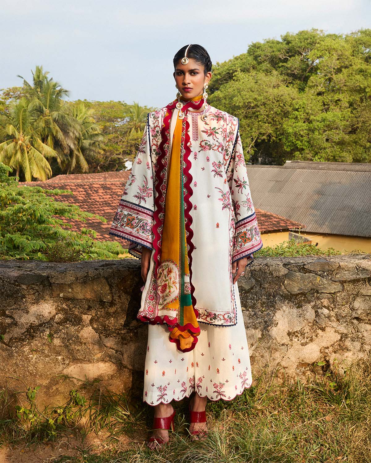 Tibet- Floral Off-White Embroidered Ensemble By- Hussain Rehar