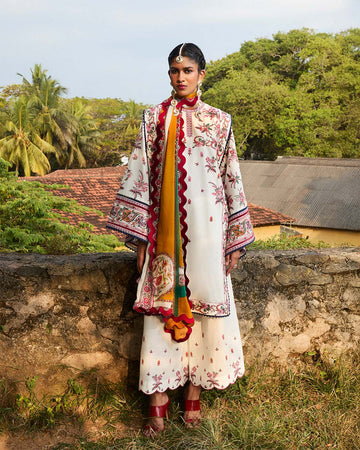 Tibet- Floral Off-White Embroidered Ensemble By- Hussain Rehar