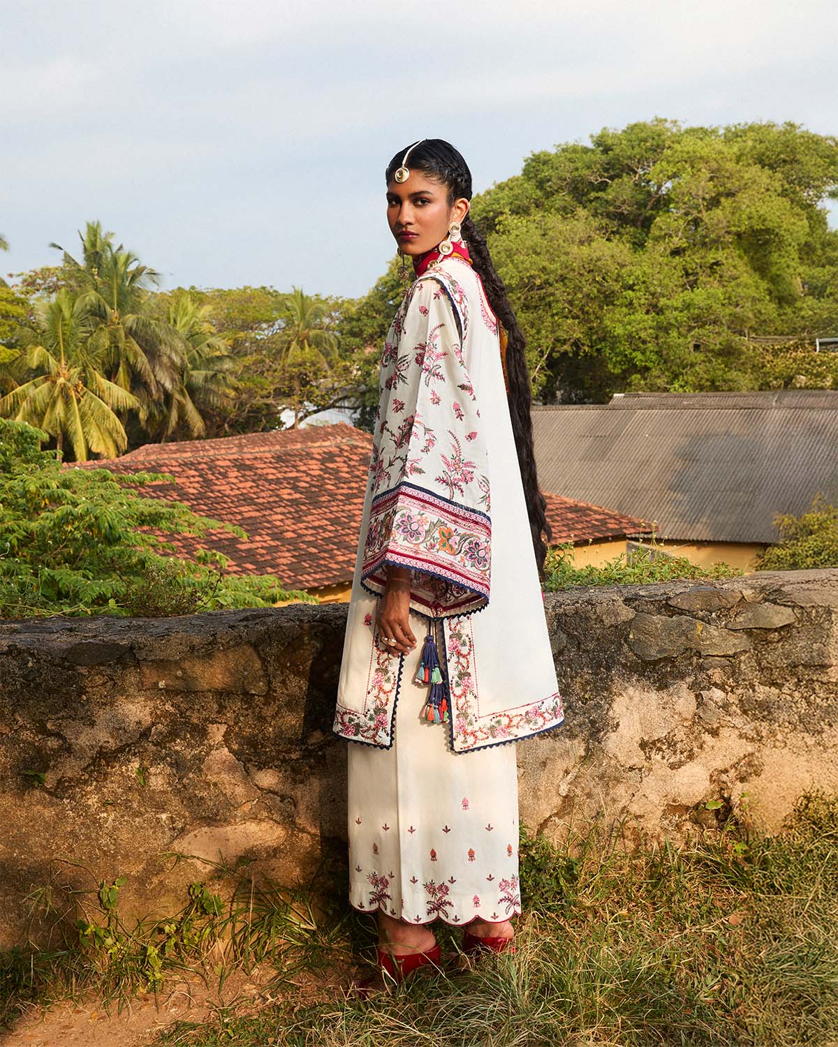 Tibet- Floral Off-White Embroidered Ensemble By- Hussain Rehar