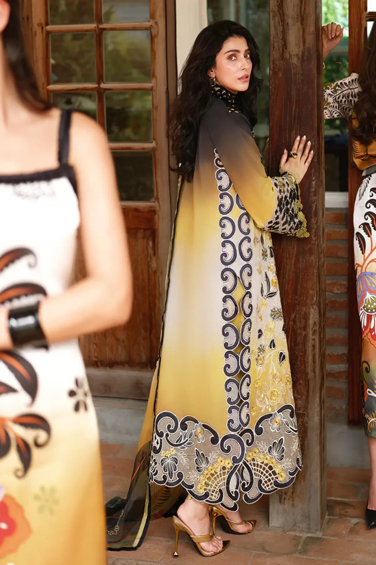 Timeless Charm by Mushq Amoi mustard stitched lawn 3PC with embroidered shirt, cotton trouser and chiffon dupatta