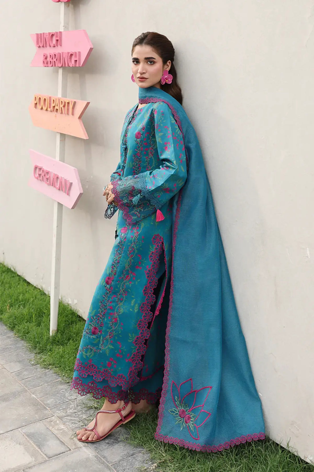 Tina Rang Rasiya Cobalt Blue Embroidered Lawn 3PC Suit with Organza Embellishments and Textured Dupatta