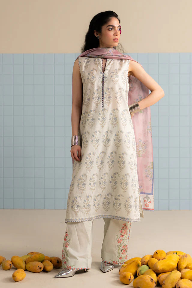 Tinsa-3B Pakistani lawn suit in silver satin grey – Coco by Zara Shahjahan