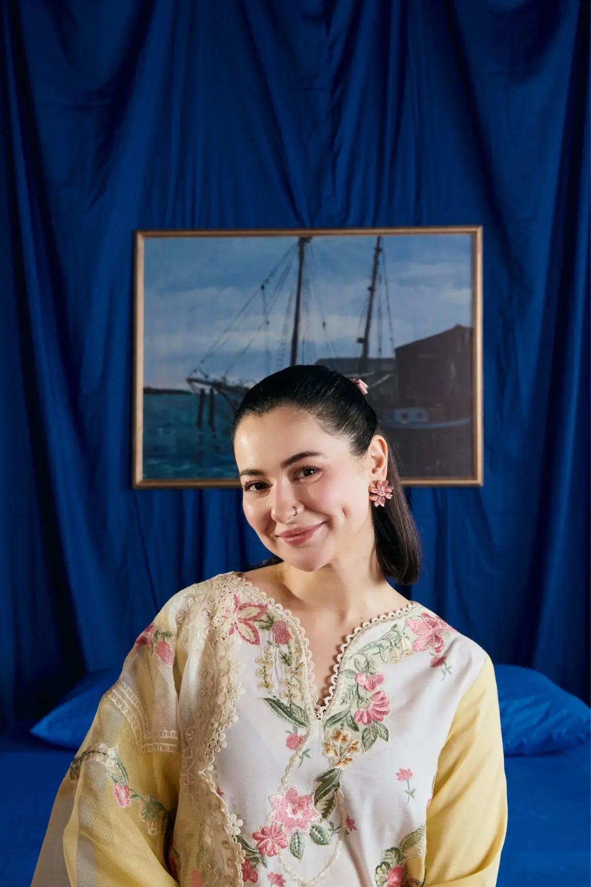 Titli Maryam Hussain Luxury Lawn Butter Yellow Stitched Suit with Embroidered Cotton Net Dupatta