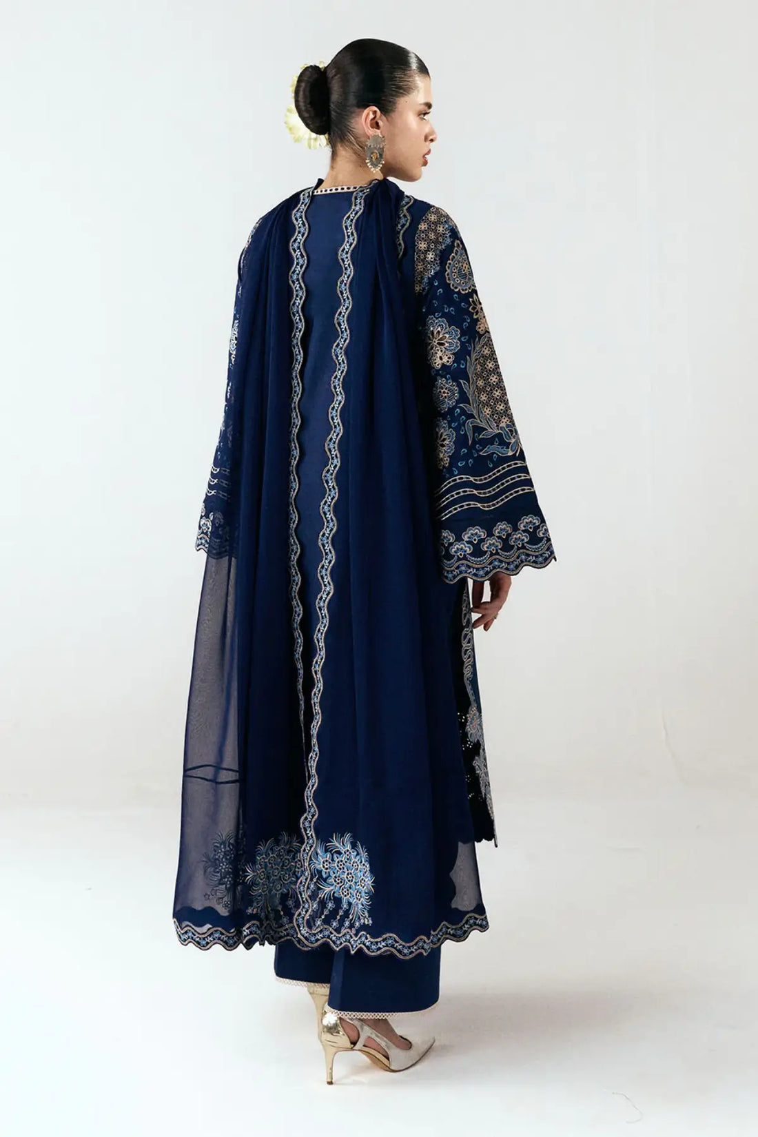Tiva by Jugnu Lahore dark blue stitched cotton suit with monochrome embroidery