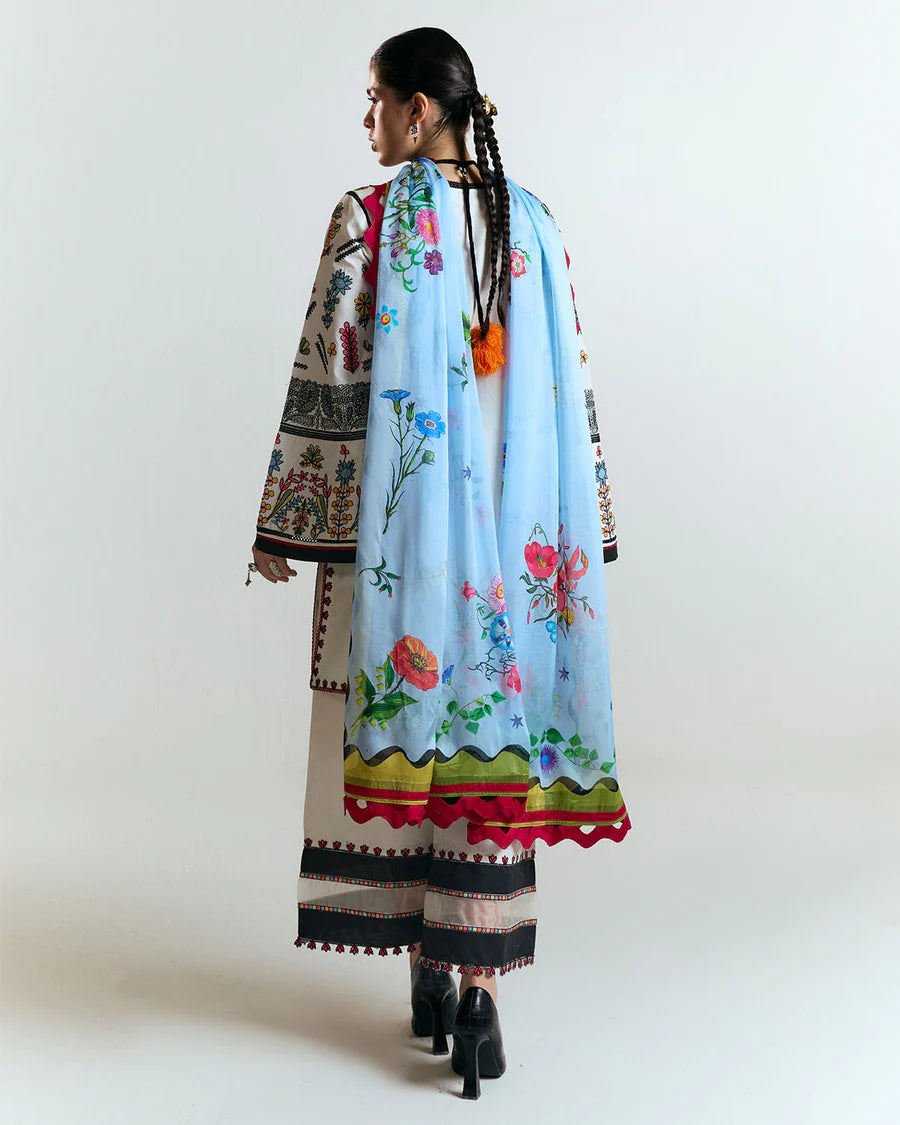 Tiya-Contemporary ivory kurta set with floral embroidery