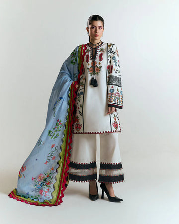 Tiya-Contemporary ivory kurta set with floral embroidery