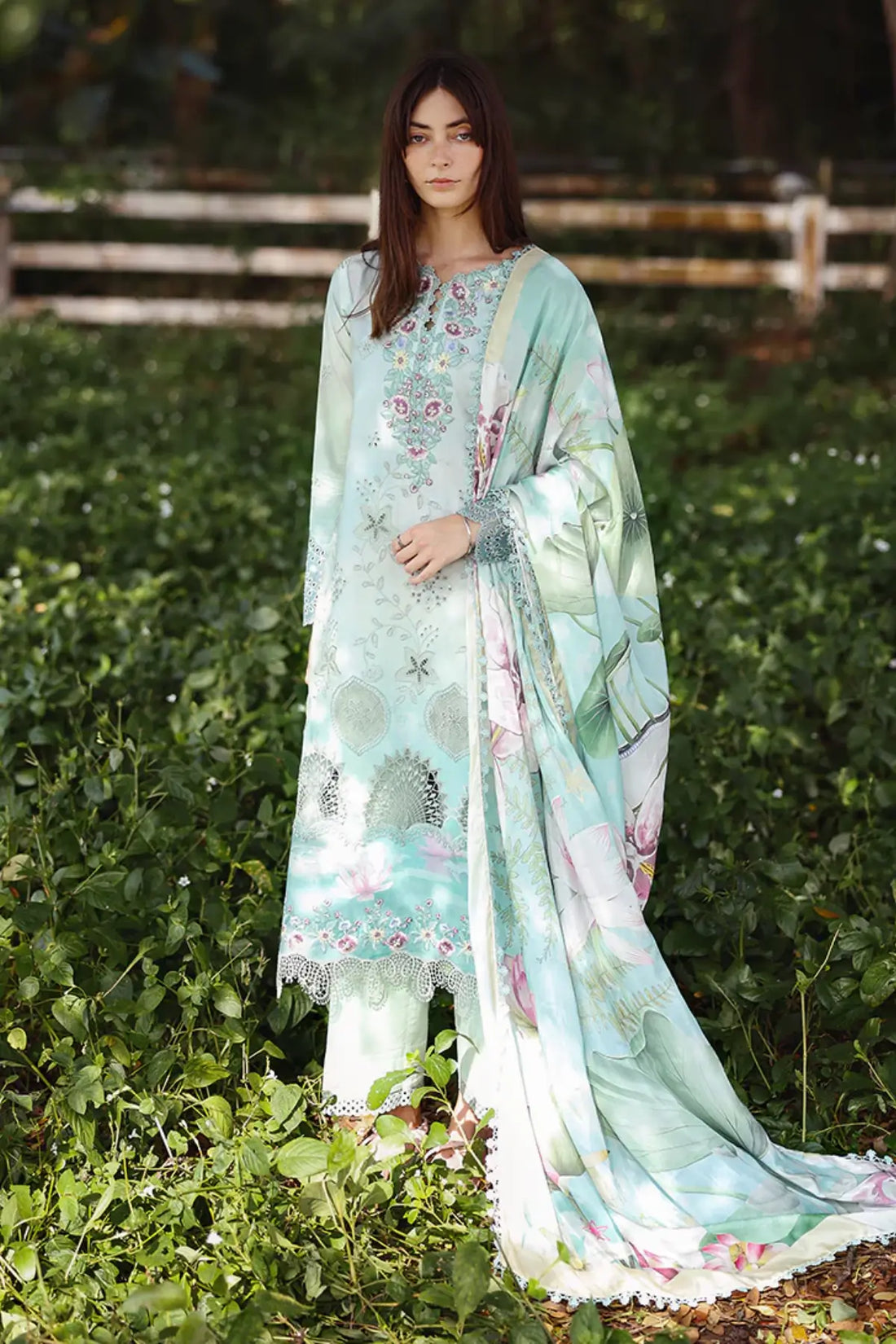 Tranquil Muse Mushq jade green chikankari lawn 3pc stitched suit with silk dupatta