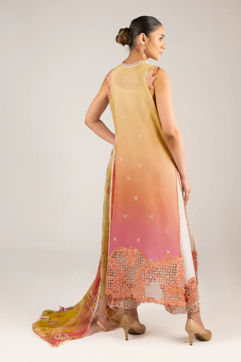 Tranquil Spark- Gradiant Yellow Manaram Luxury lawn Outfit By- Mushq