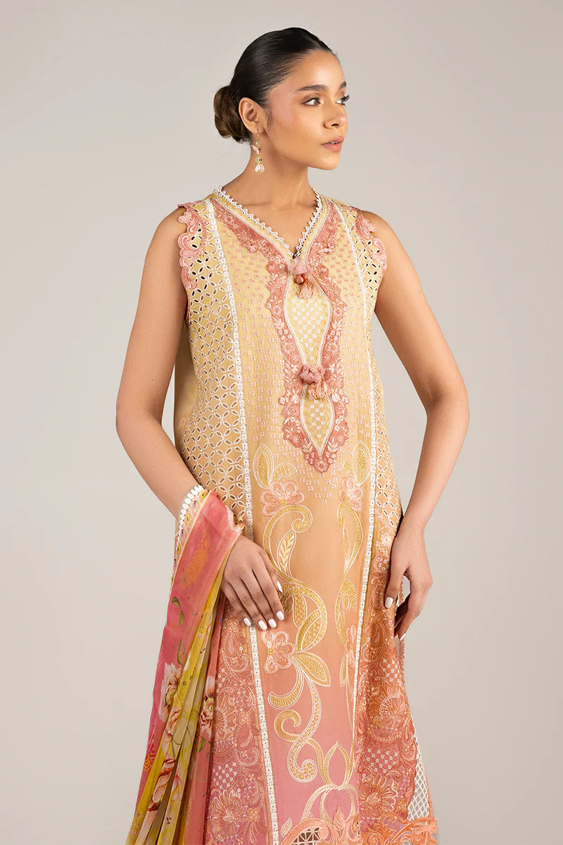 Tranquil Spark- Gradiant Yellow Manaram Luxury lawn Outfit By- Mushq