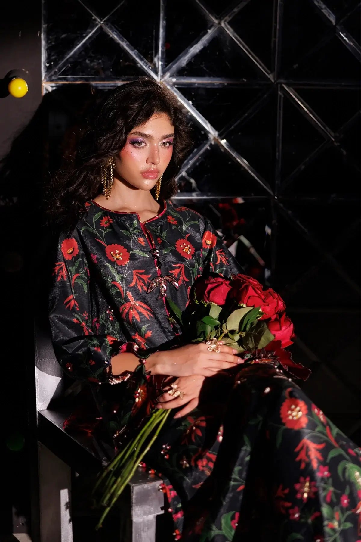 Tresor noir hand embellished raw silk stitched 3PC Pakistani suit with printed Tusser silk dupatta