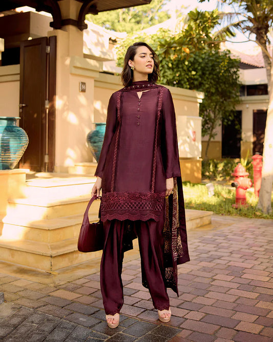 Triana- Festive Deep Maroon Silk Outfit By-Faiza Saqlain