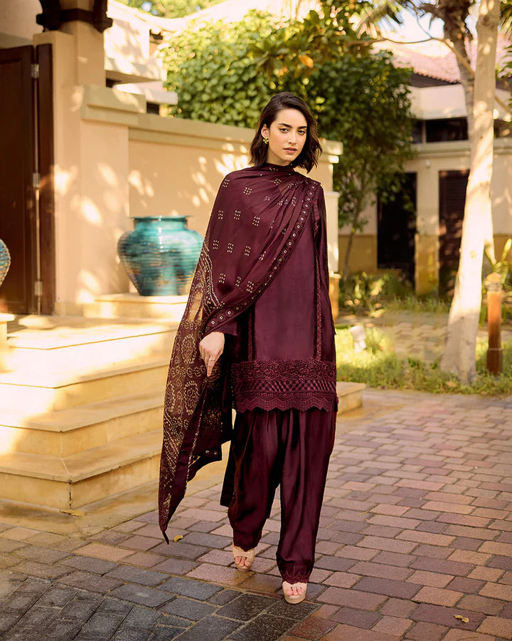 Triana- Festive Deep Maroon Silk Outfit By-Faiza Saqlain