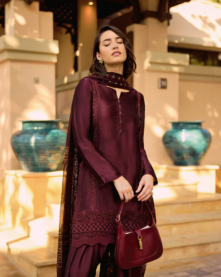 Triana- Festive Deep Maroon Silk Outfit By-Faiza Saqlain