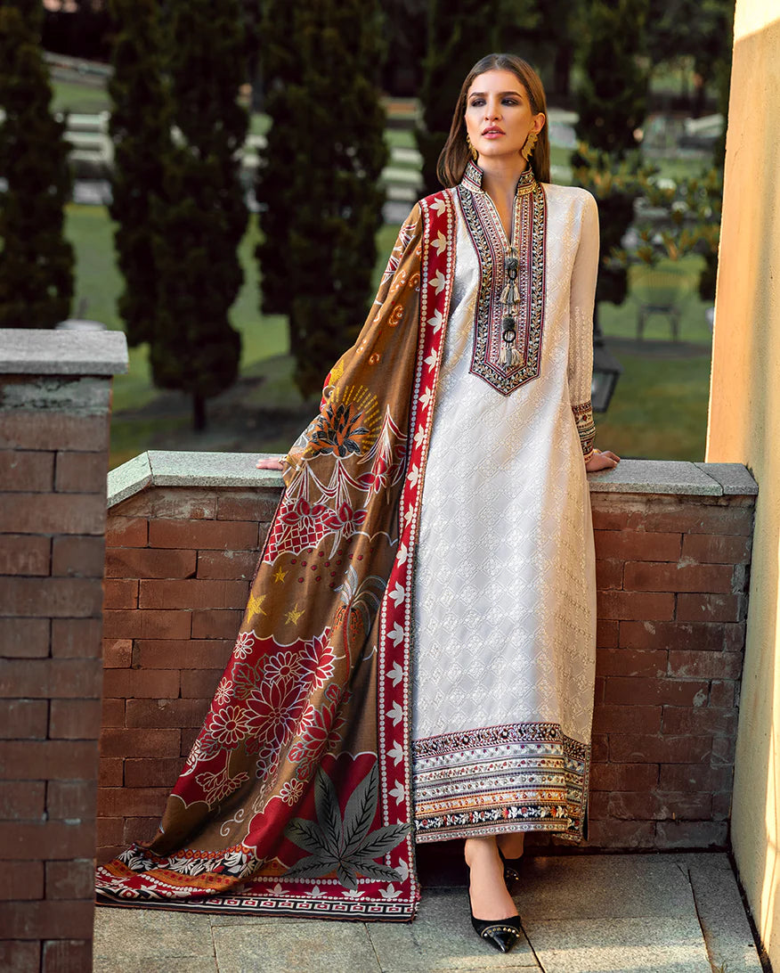 Tuscan Dawn – Order Elegant Mushq White Karandi Winter Suit Online 