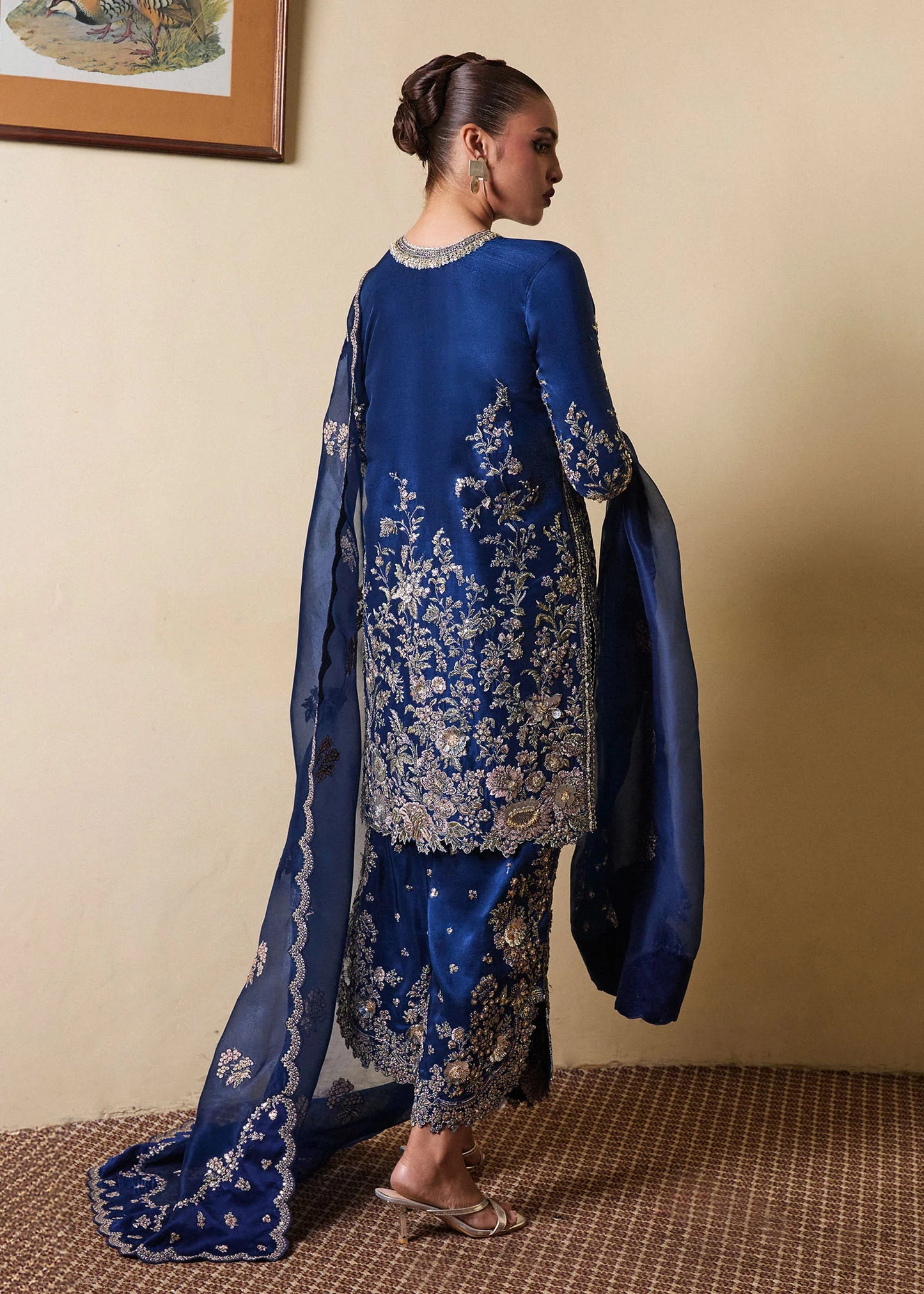 Twil- Pakistani Navy Blue Shirt and Side Slit Shalwar Set By- Hussain Rehar