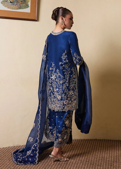 Twil- Pakistani Navy Blue Shirt and Side Slit Shalwar Set By- Hussain Rehar