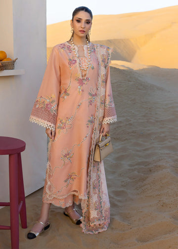 Twirls And Ties - D8 A- Peachy Pink Embroidered Lawn Outfit By- Crimson