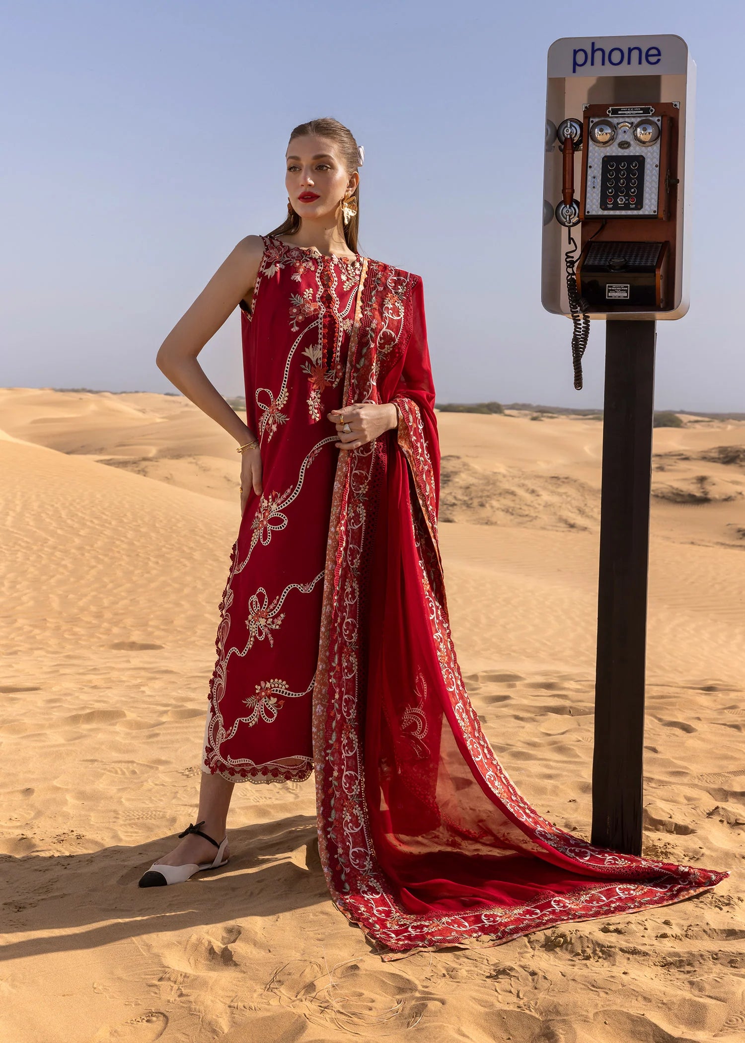 Twirls And Ties - D8 B- Cherry Red Embroidered Lawn Outfit By- Crimson