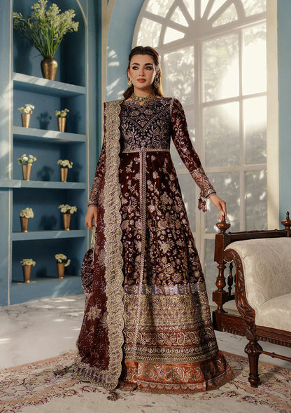 Aik Udaipur Look 03 maroon velvet bridal anarkali suit for Canada brides – luxury festive wear available at Pakistanimoda.com