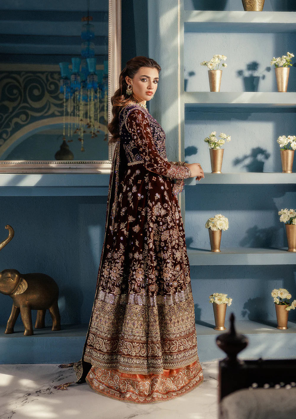Aik Udaipur Look 03 maroon velvet bridal anarkali suit for Canada brides – luxury festive wear available at Pakistanimoda.com