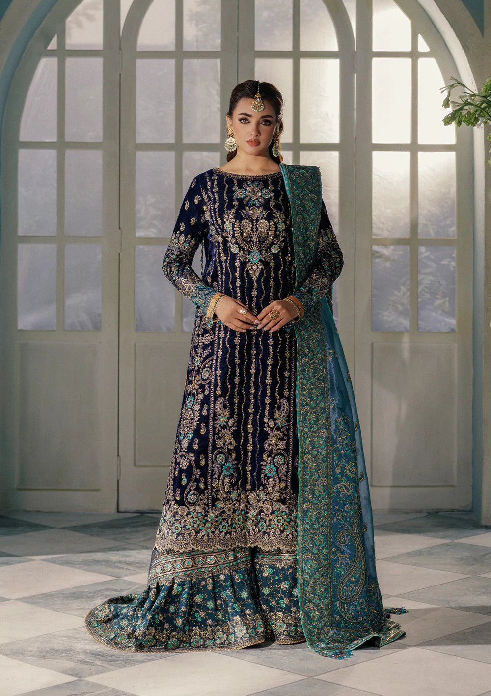 Aik Store Udaipur Look 10 navy velvet embroidered dress for winter parties and festive nights – available now at Pakistanimoda.com