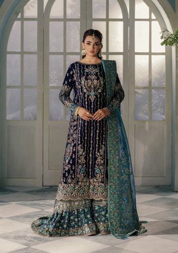 Aik Store Udaipur Look 10 navy velvet embroidered dress for winter parties and festive nights – available now at Pakistanimoda.com