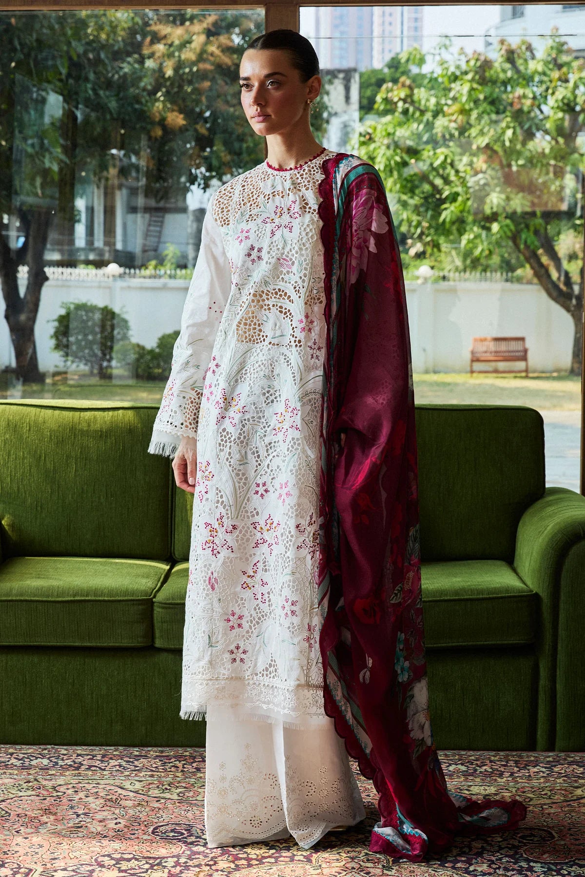 Umi-3A- Embroidered White Lawn Ensemble By- Zara Shahjahan