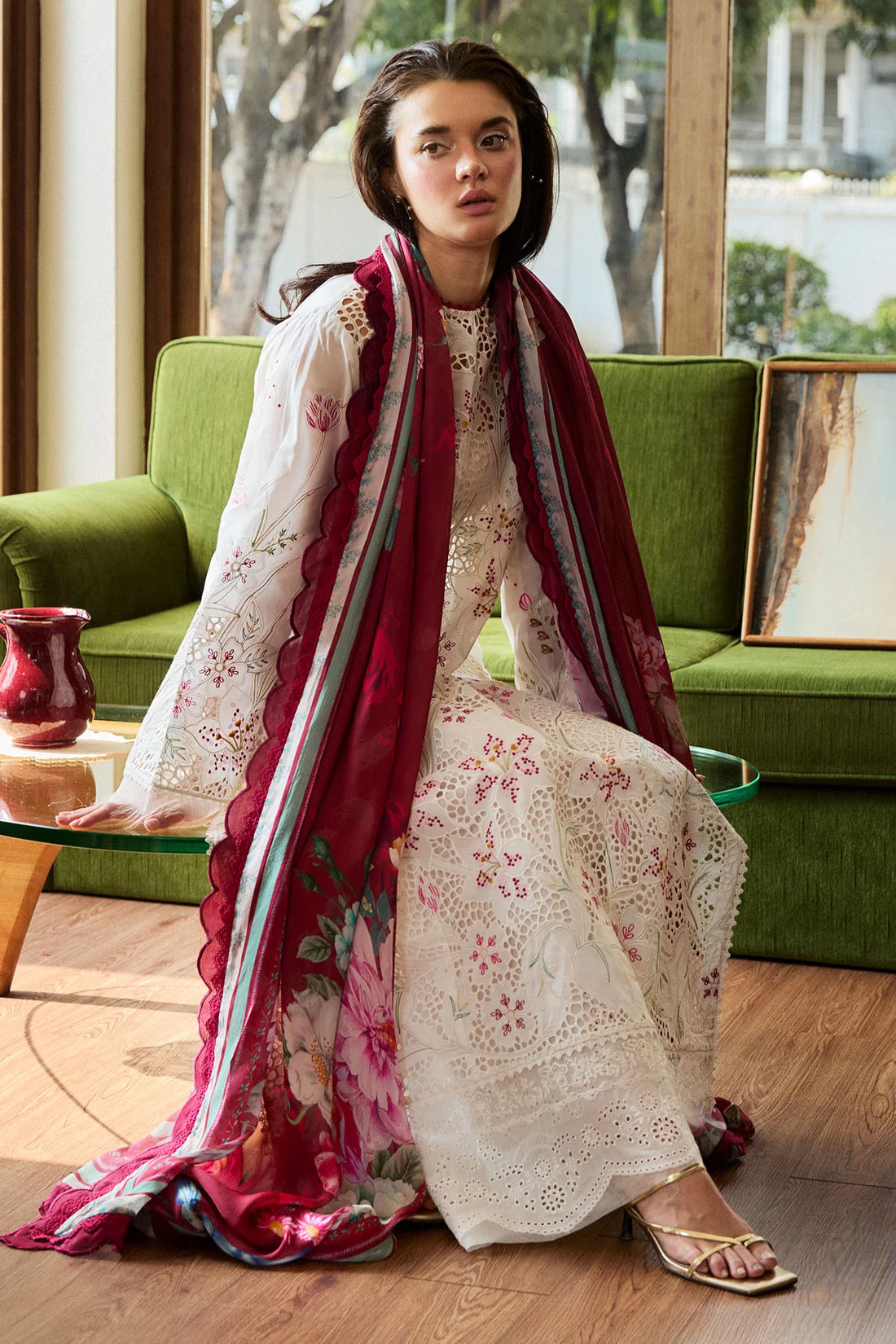 Umi-3A- Embroidered White Lawn Ensemble By- Zara Shahjahan