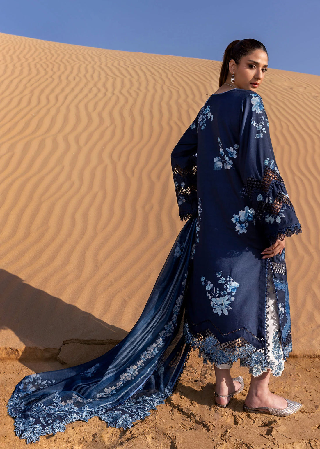 Under The Tuscan Love - D1 B- Moonlight Blue Embroidered Lawn Outfit By- Crimson