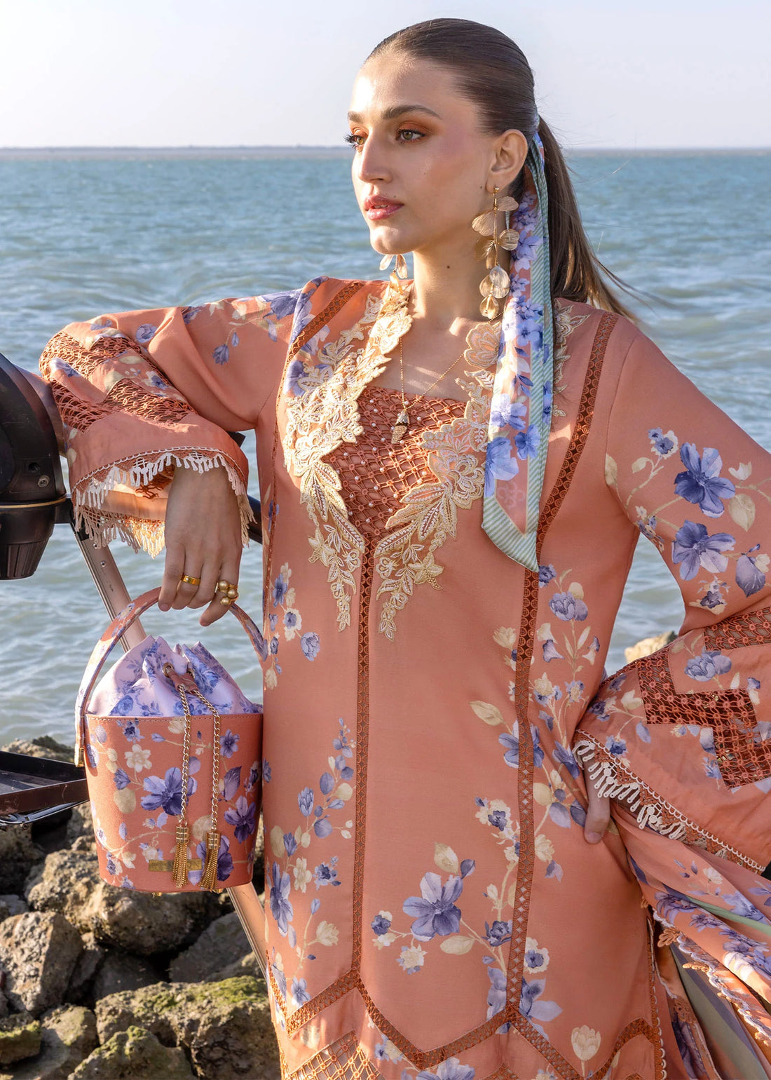 Under The Tuscan love - D1 A - Sunset Embroidered Lawn Outfit By- Crimson