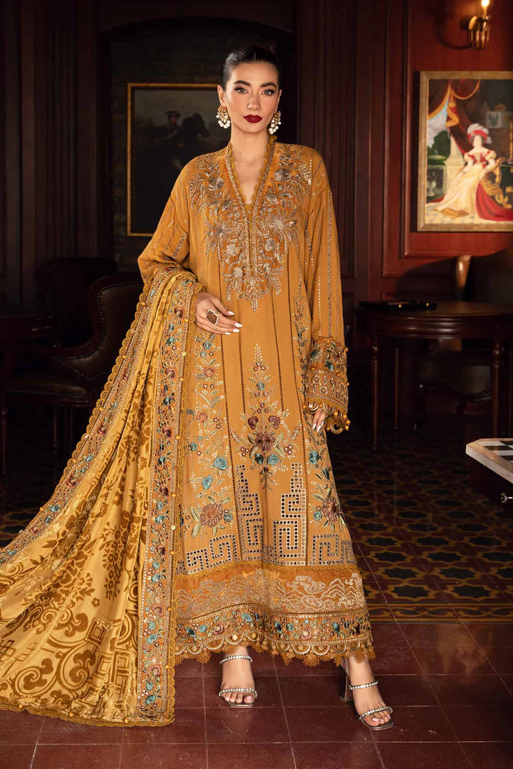 Winter Luxe: Embroidered Twill Linen Suit-DL-1207-Mustard-By Maria.B