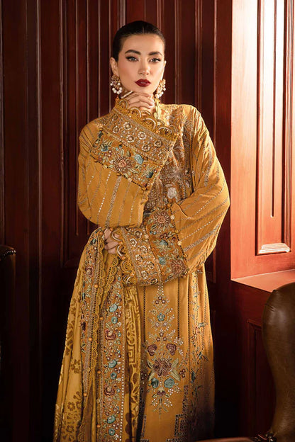 Winter Luxe: Embroidered Twill Linen Suit-DL-1207-Mustard-By Maria.B