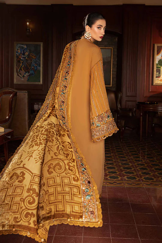 Winter Luxe: Embroidered Twill Linen Suit-DL-1207-Mustard-By Maria.B