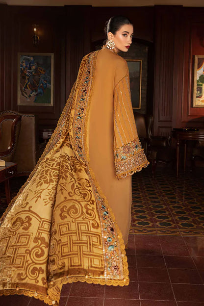 Winter Luxe: Embroidered Twill Linen Suit-DL-1207-Mustard-By Maria.B