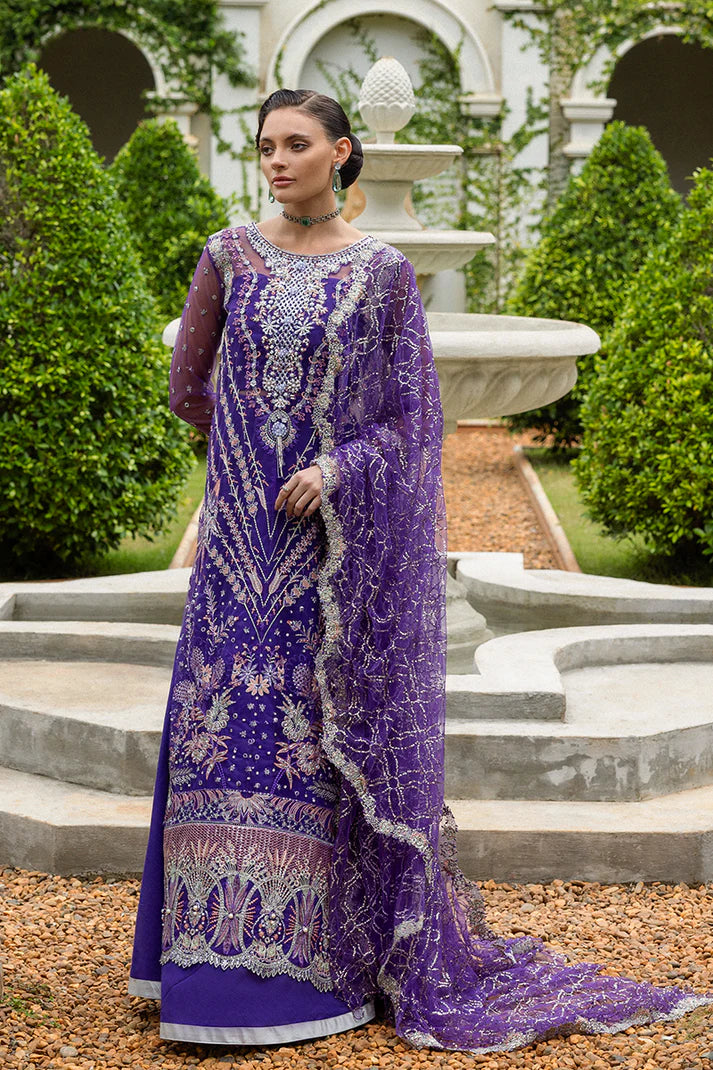 Mushq Untamed Heart purple hand-embroidered luxury formal attire with sequins – shop online at Pakistanimoda.com.