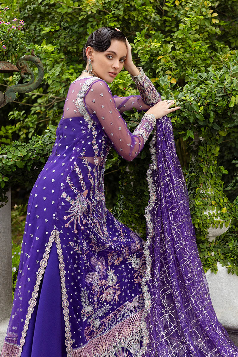 Mushq Untamed Heart purple hand-embroidered luxury formal attire with sequins – shop online at Pakistanimoda.com.