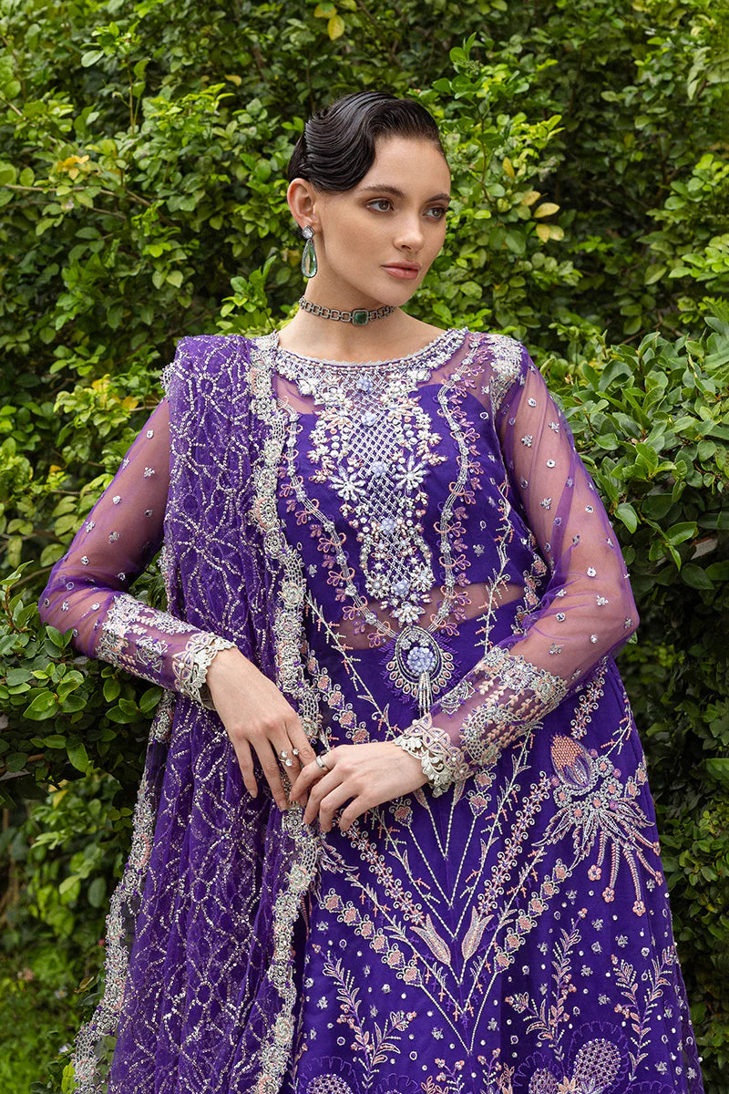 Mushq Untamed Heart purple hand-embroidered luxury formal attire with sequins – shop online at Pakistanimoda.com.