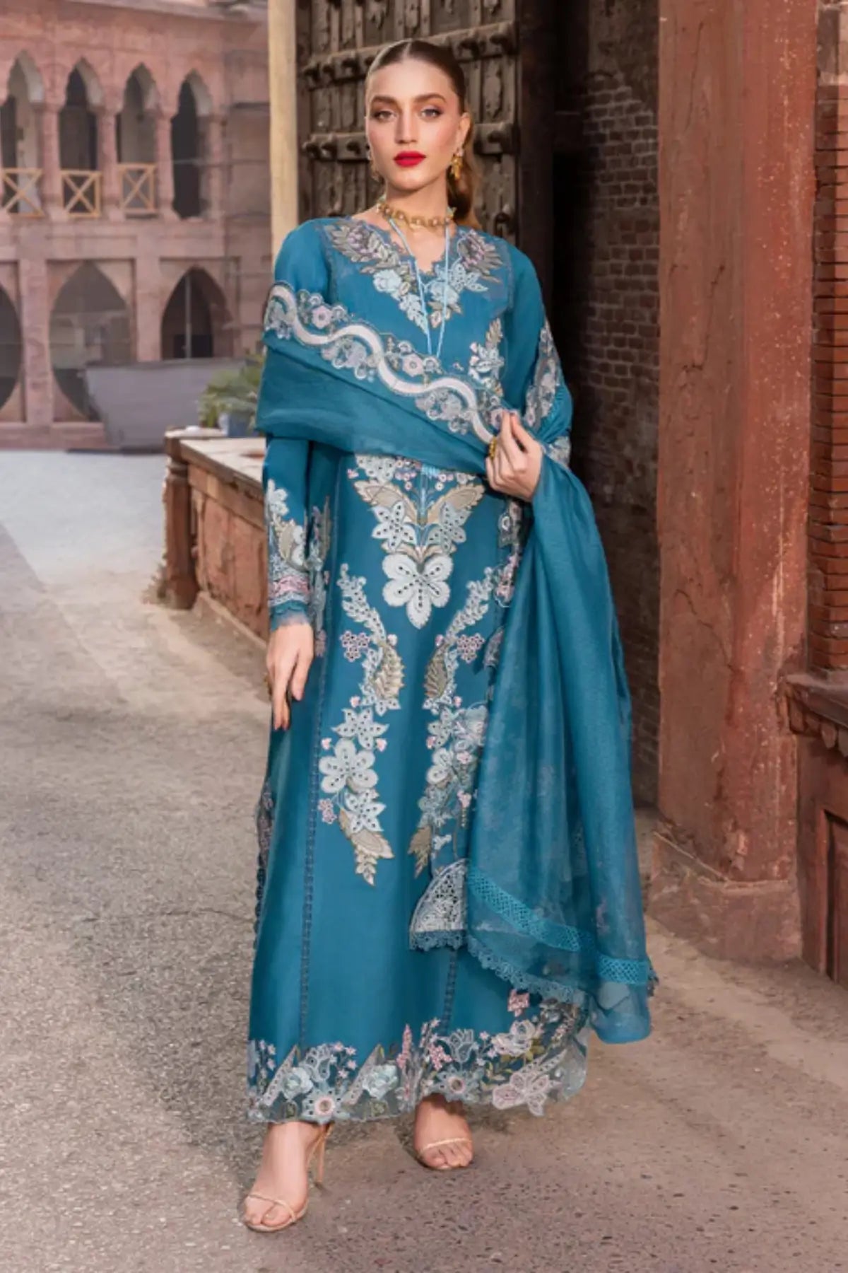 Saira Shakira Breeze VERA-9-A teal lawn stitched suit with cotton net dupatta